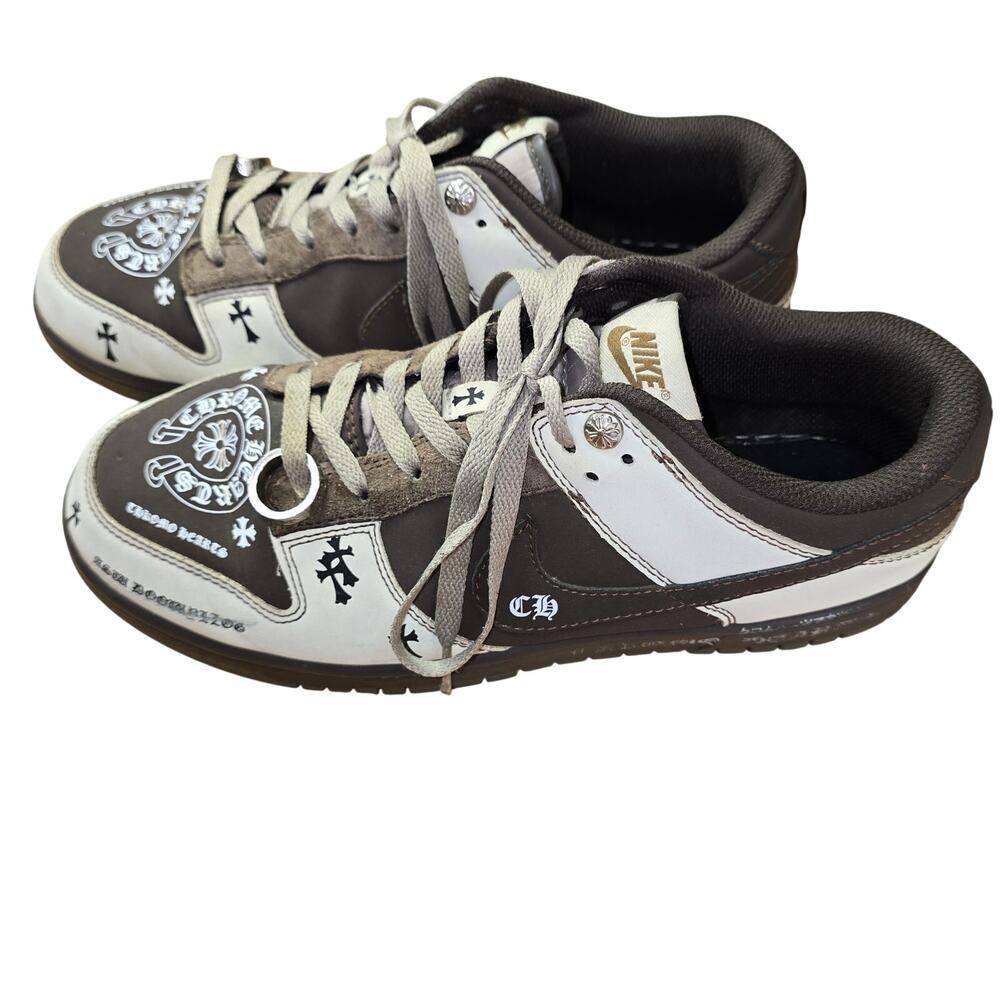 Y2k Nike Dunk Low Custom Chrome Hearts Cross Brown Sneakers Size 11 Mens